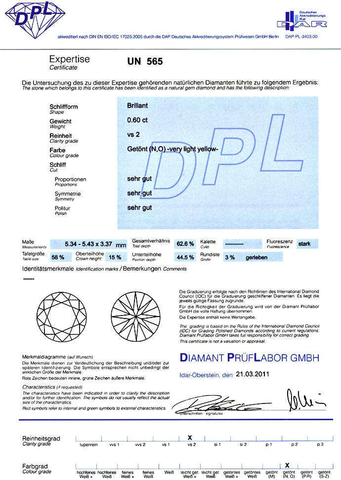 Foto 9 - Diamant 0,60ct Brillant, Zertifikat DPL, fast Weiss VS2, D6600